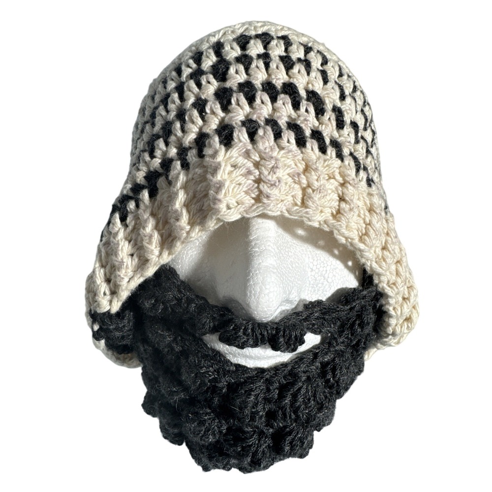 Bearded Beanie‎ Hat Beard Mustache Face Warmer Handmade Costume